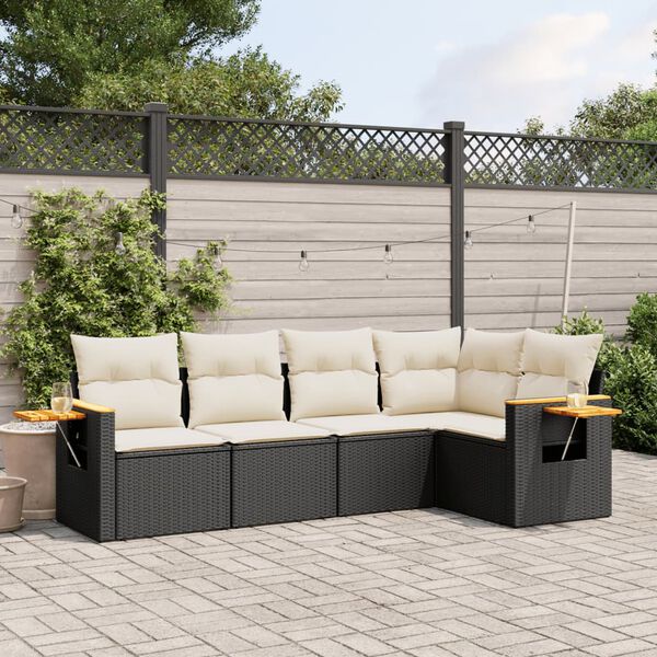 vidaXL Salon de jardin 5 pcs avec coussins noir r&eacute;sine tress&eacute;e