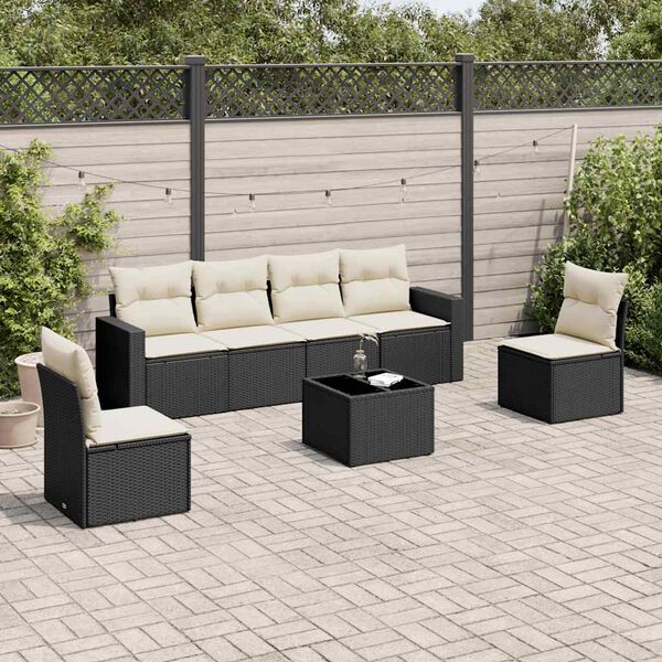 vidaXL Salon de jardin 7 pcs avec coussins noir r&eacute;sine tress&eacute;e