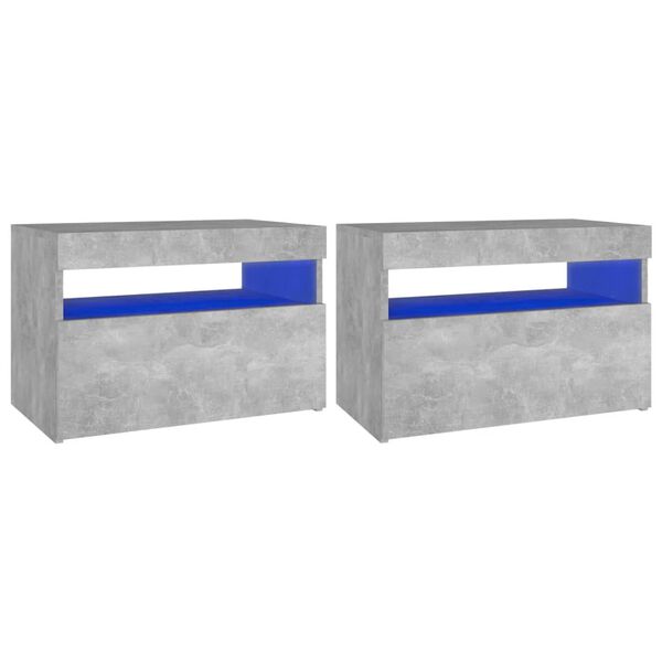 vidaXL Tables de chevet avec lumi&egrave;res LED 2 pcs gris b&eacute;ton 60x35x40 cm