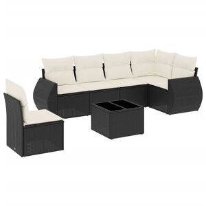 vidaXL Salon de jardin 7 pcs avec coussins noir r&eacute;sine tress&eacute;e