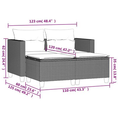 vidaXL Canapé de jardin 2 places avec tabourets gris résine tressée