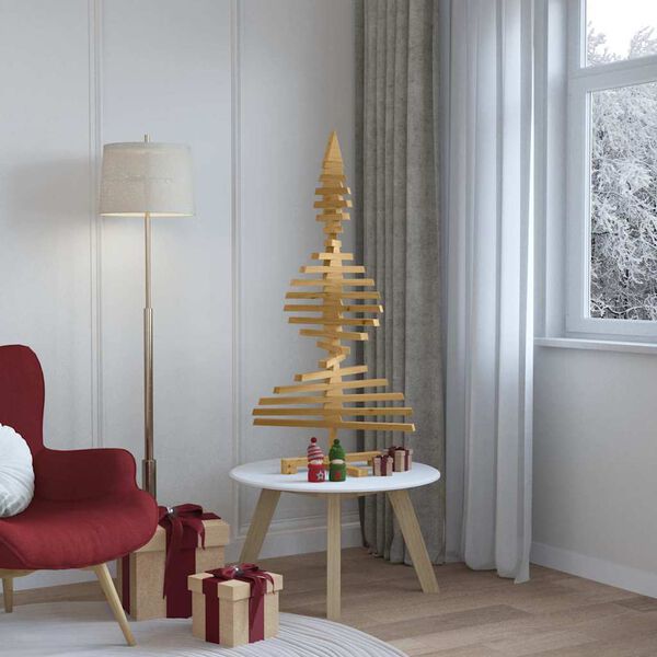 vidaXL Arbre de No&euml;l en bois Marron 120 cm Bois massif en pin