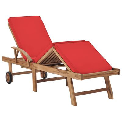 vidaXL Chaises longues avec coussins lot de 2 bois teck solide Rouge