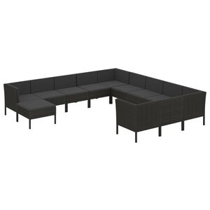 vidaXL Salon de jardin 12 pcs avec coussins r&eacute;sine tress&eacute;e noir