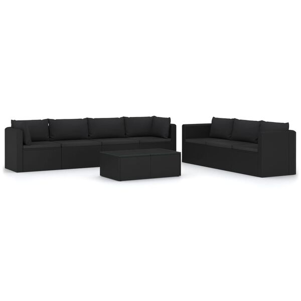 vidaXL Salon de jardin 8 pcs avec coussins r&eacute;sine tress&eacute;e noir