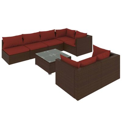 vidaXL Salon de jardin avec coussins 8 pcs marron résine tressée