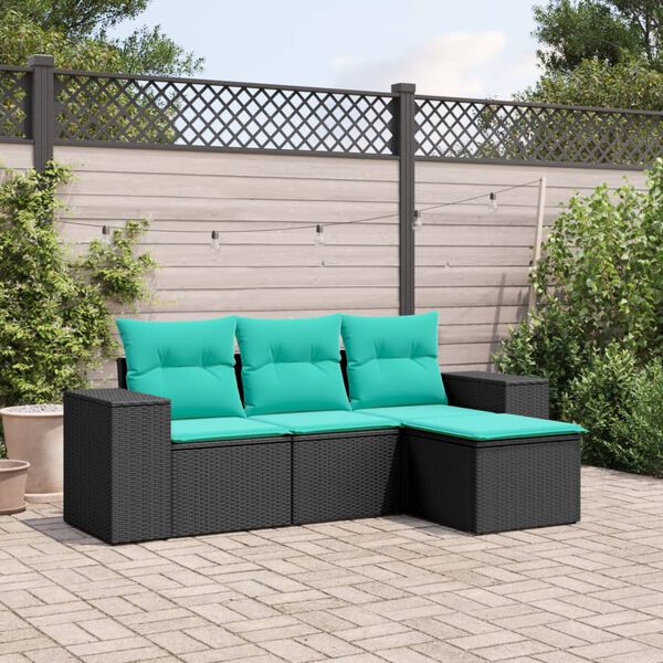 vidaXL Salon de jardin 4 pcs avec coussins noir r&eacute;sine tress&eacute;e