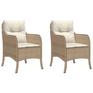 vidaXL Chaises de jardin avec coussins lot de 2 beige r&eacute;sine tress&eacute;e