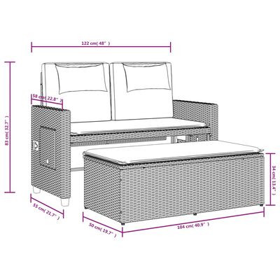 vidaXL Banc inclinable de jardin avec coussins marron résine tressée