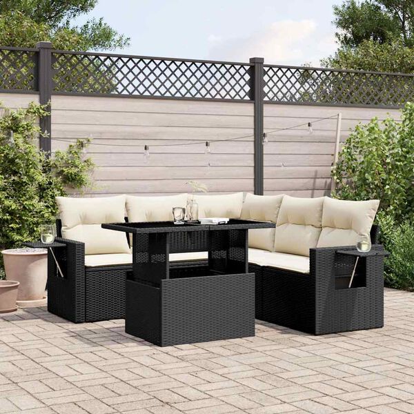 vidaXL Salon de jardin 6 pcs avec coussins noir r&eacute;sine tress&eacute;e