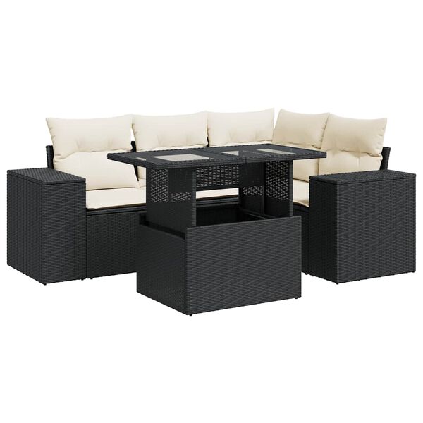 vidaXL Salon de jardin 5 pcs avec coussins noir r&eacute;sine tress&eacute;e