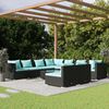 vidaXL Salon de jardin 10 pcs avec coussins noir r&eacute;sine tress&eacute;e