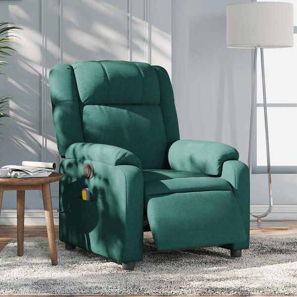 vidaXL Fauteuil inclinable de massage &eacute;lectrique vert fonc&eacute; tissu