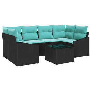 vidaXL Ensemble de Canap&eacute;s 7 pcs Noir et turquoise polyrotin