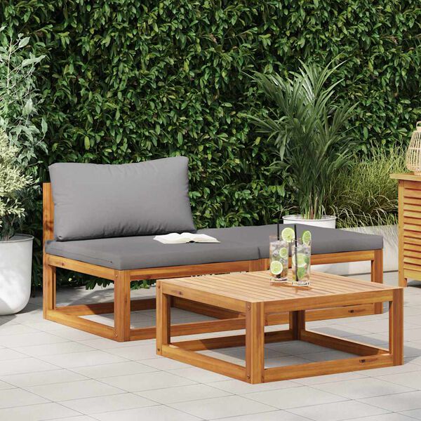 vidaXL Salon de jardin 3 pcs avec coussins Bois d'acacia solide