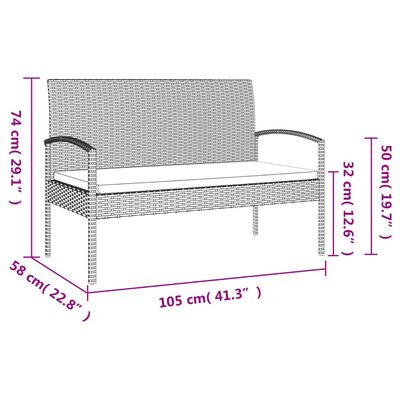 vidaXL Banc de jardin avec coussin gris 105 cm résine tressée