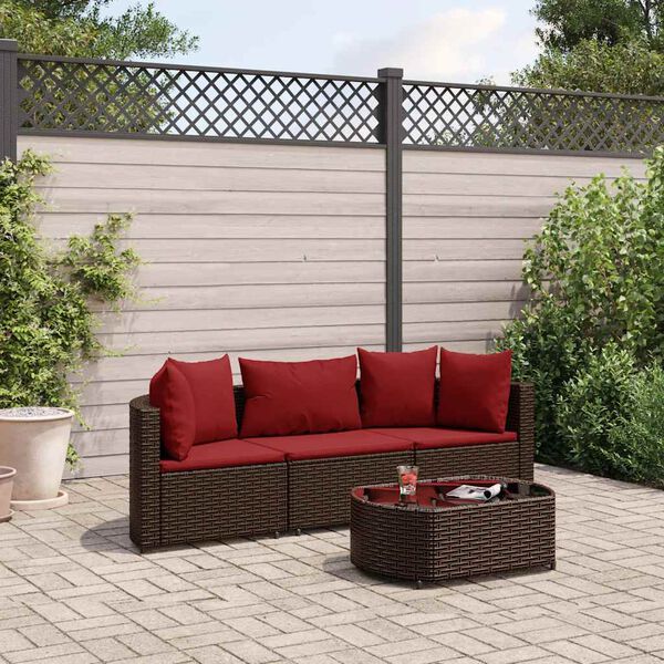 vidaXL Salon de jardin 4 pcs avec coussins marron r&eacute;sine tress&eacute;e