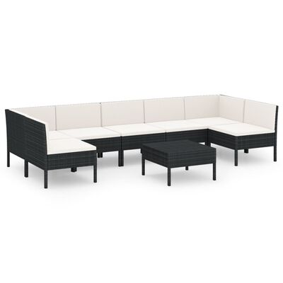 vidaXL Salon de jardin 8 pcs avec coussins Résine tressée Noir