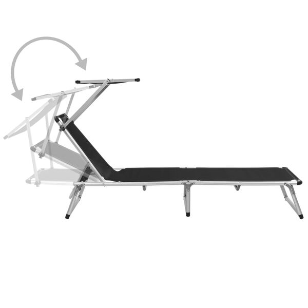vidaXL Chaise longue pliable avec toit Aluminium et textil&egrave;ne Noir