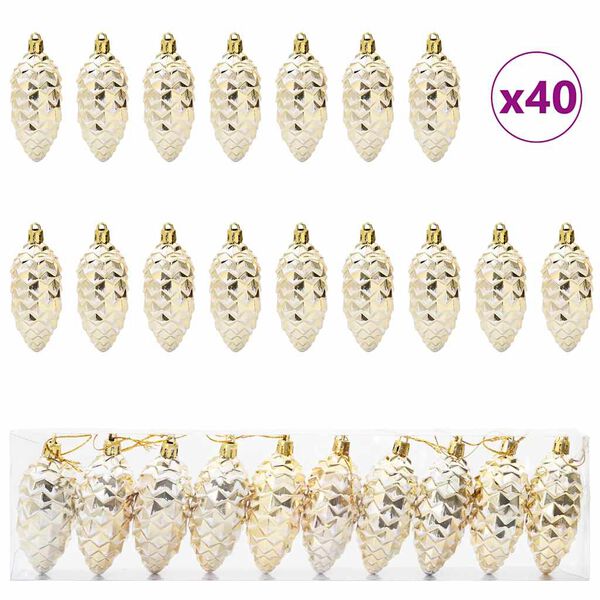 vidaXL Boule de Pomme de Pin de No&euml;l 40 pcs Dor&eacute; Plastique