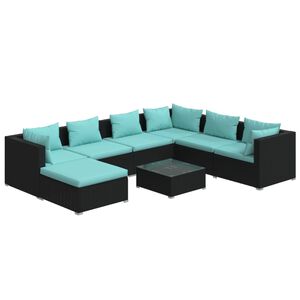 vidaXL Salon de jardin 8 pcs avec coussins R&eacute;sine tress&eacute;e Noir