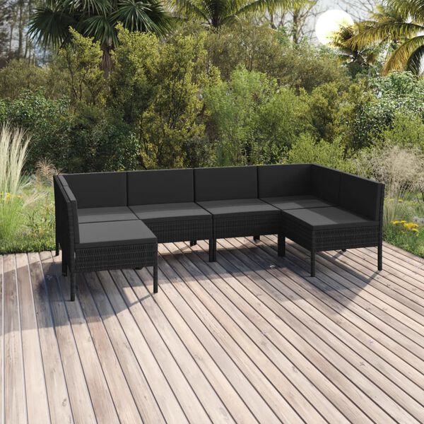 vidaXL Salon de jardin 6 pcs avec coussins r&eacute;sine tress&eacute;e noir