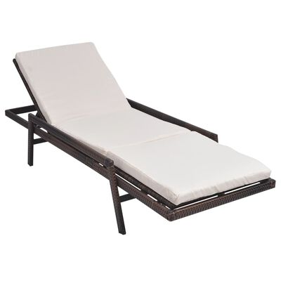 vidaXL Chaise longue avec coussin Résine tressée Marron