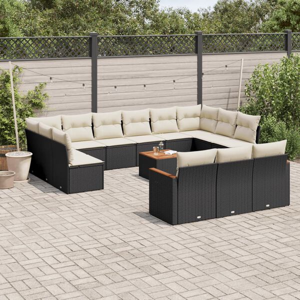 vidaXL Salon de jardin avec coussins 14 pcs noir r&eacute;sine tress&eacute;e