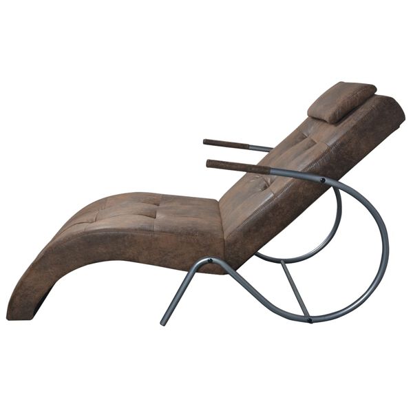 vidaXL Chaise longue avec oreiller marron tissu &agrave; l'aspect de daim