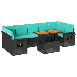 vidaXL Salon de jardin 8 pcs avec coussins noir r&eacute;sine tress&eacute;e