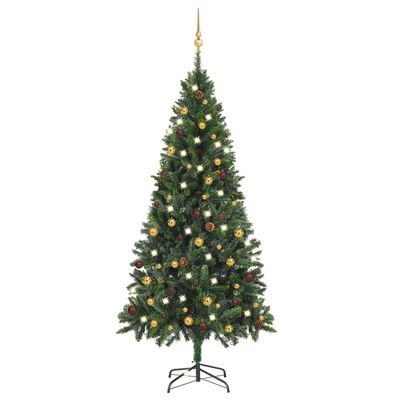 vidaXL Arbre de Noël artificiel pré-éclairé et boules vert 180 cm