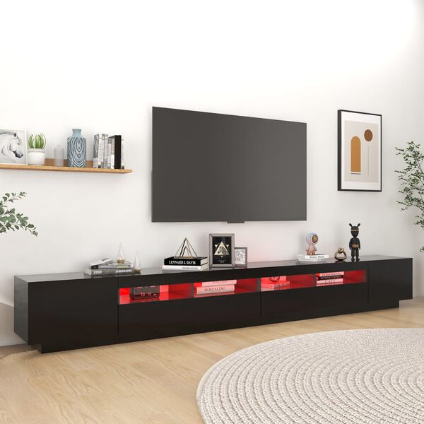 vidaXL Meuble TV avec lumi&egrave;res LED Noir 300x35x40 cm