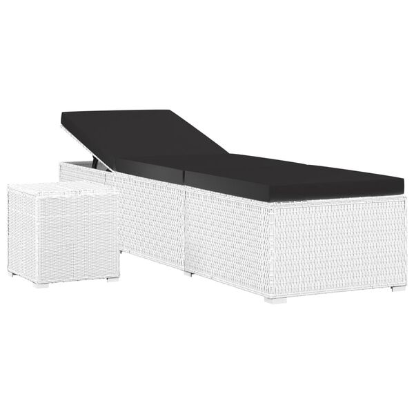 vidaXL Chaise longue avec coussin et table &agrave; th&eacute; rotin Blanc