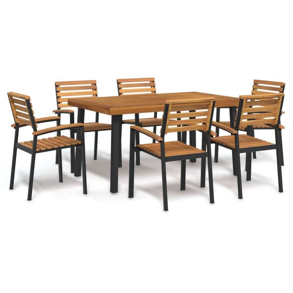 vidaXL Ensemble &agrave; manger de jardin 7 pcs bois d'acacia solide et m&eacute;tal