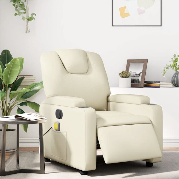 vidaXL Fauteuil inclinable de massage &eacute;lectrique cr&egrave;me similicuir