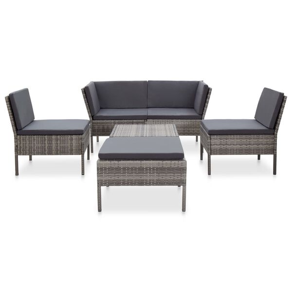vidaXL Salon de jardin 6 pcs avec coussins r&eacute;sine tress&eacute;e gris