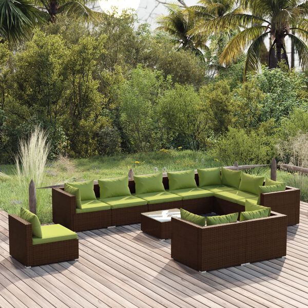 vidaXL Salon de jardin 11 pcs avec coussins Résine tressée Marron
