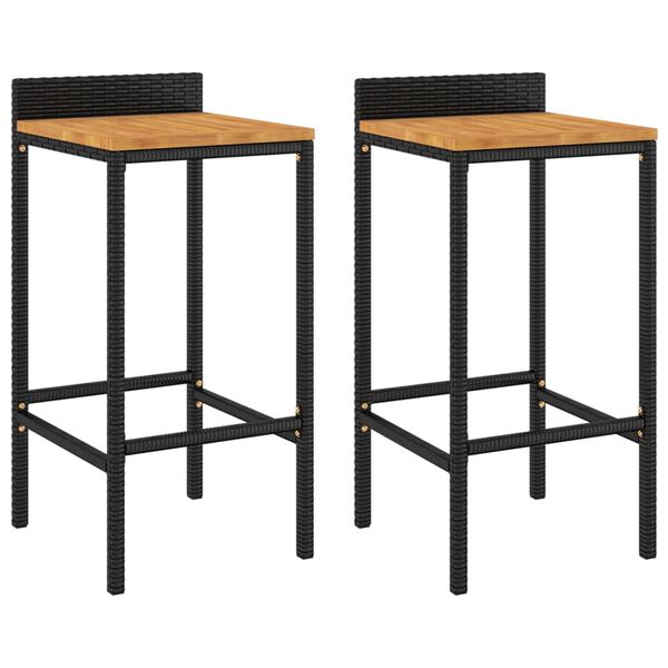 vidaXL Tabourets de bar lot de 2 noir r&eacute;sine tress&eacute;e et bois d'acacia