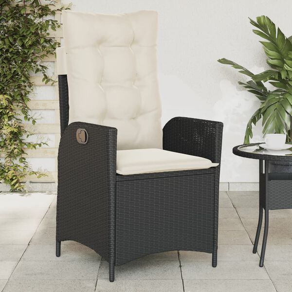 vidaXL Chaise inclinable de jardin avec coussins noir r&eacute;sine tress&eacute;e
