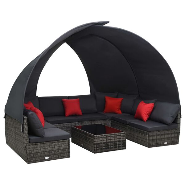 vidaXL Salon de jardin 9 pcs avec auvent r&eacute;sine tress&eacute;e anthracite
