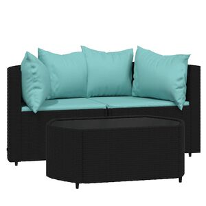 vidaXL Salon de jardin 3 pcs avec coussins Noir R&eacute;sine tress&eacute;e