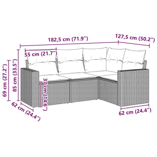 vidaXL Salon de jardin 4 pcs avec coussins noir r&eacute;sine tress&eacute;e