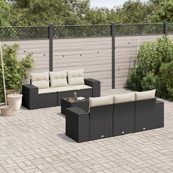 vidaXL Salon de jardin 7 pcs avec coussins noir r&eacute;sine tress&eacute;e
