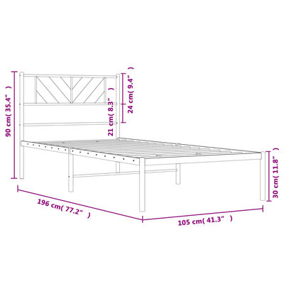 vidaXL Cadre de lit métal avec tête de lit blanc 100x190 cm