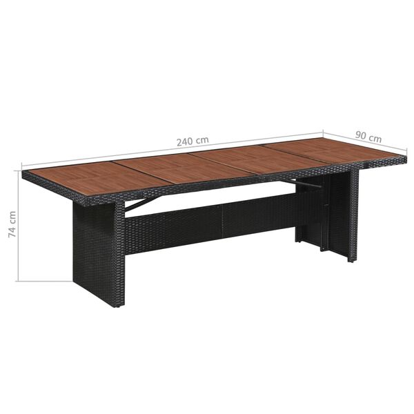 vidaXL Table de jardin 240x90x74 cm R&eacute;sine tress&eacute;e et bois d'acacia