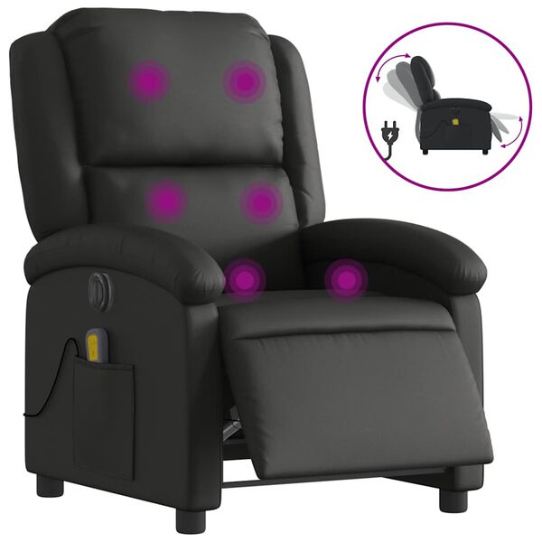 vidaXL Fauteuil inclinable de massage électrique noir cuir véritable