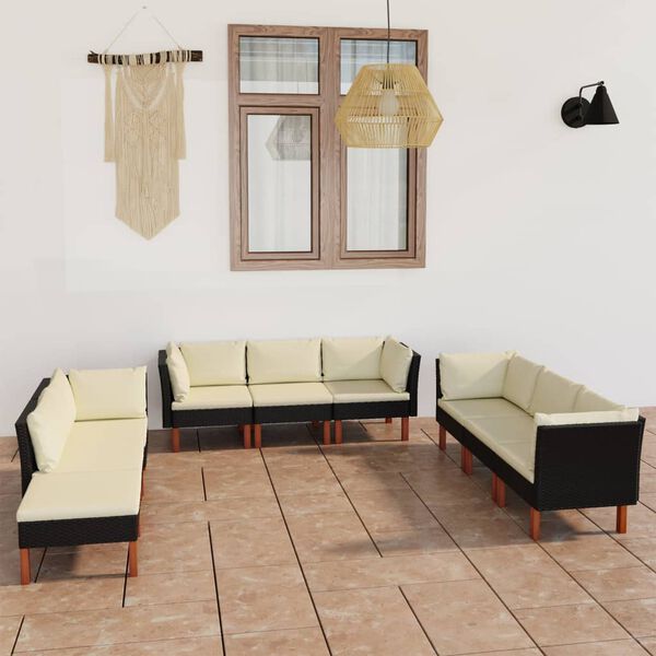 vidaXL Salon de jardin 9 pcs avec coussins R&eacute;sine tress&eacute;e Noir
