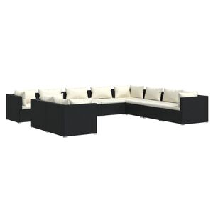 vidaXL Salon de jardin 10 pcs avec coussins noir r&eacute;sine tress&eacute;e
