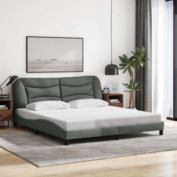 vidaXL Cadre de lit avec LED sans matelas Hvar gris fonc&eacute; 183x213 cm tissu