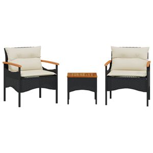 vidaXL Salon de jardin 3 pcs avec coussins noir r&eacute;sine tress&eacute;e
